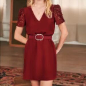 Sezane Burgundy(Bordeaux) mini dress, lace sleeves
